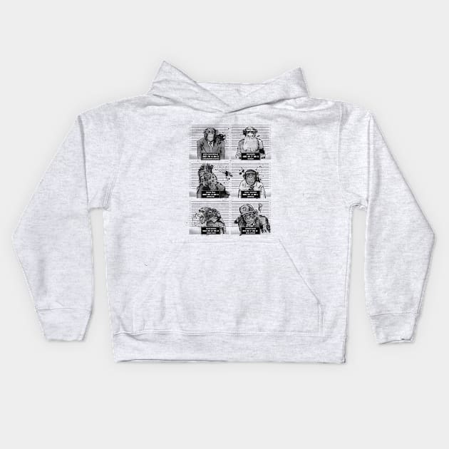 Mugshots monkeys Kids Hoodie by primate